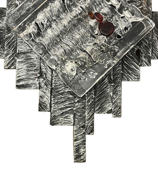 Pair Italian Brutalist Glass Sconces by Albano Poli for Poliarte Italy, 1970's.