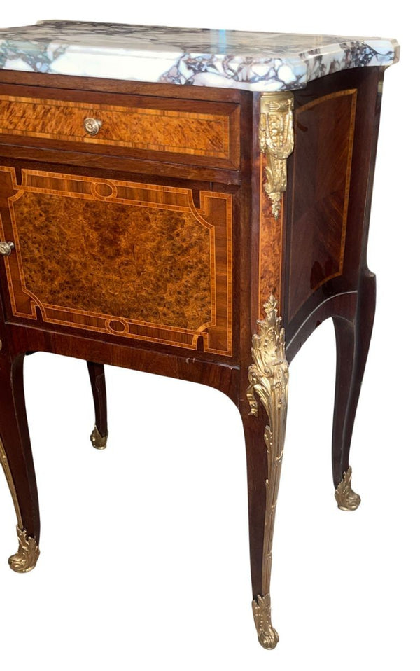Pair French Bronze-Mounted Marble-Top Nightstands Louis XV Style, Late 19th C.