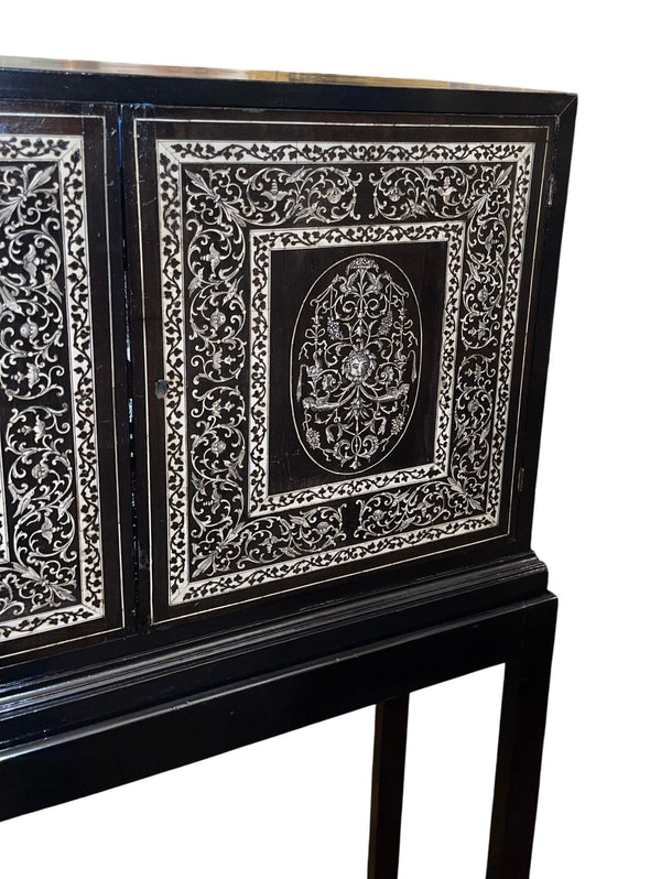 19th Century Italian Ebonized Cabinet with Inlaid Fitted Interior