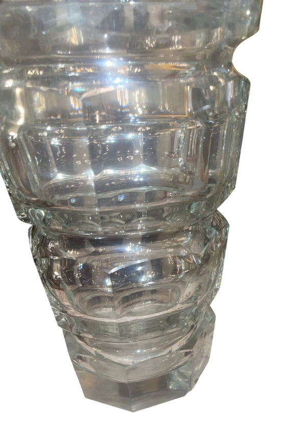 Set of 3 Art Deco Cut Crystal Vases in the Manner of Josef Hoffmann for Moser.