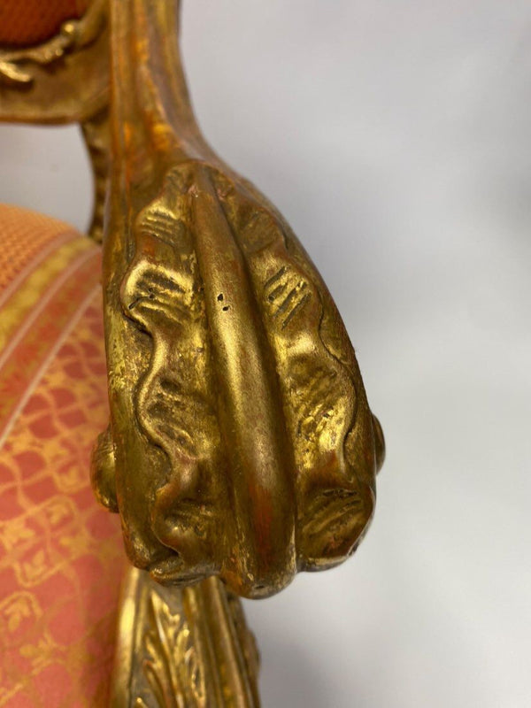 Pair of 20th Century Italian Hand-Carved Water Gilt Armchairs