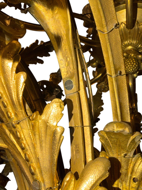 French 1880s Louis XVI 42-Light Dore Bronze & Rock Crystal Chandelier Signed B.R