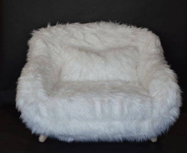 Pair of Soft White Oversized Faux-Fur Arm Chairs