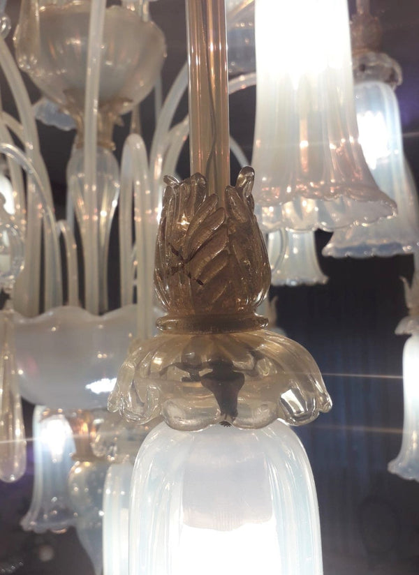 Vintage Italian Opaline Murano Glass Chandelier, c. 1950's