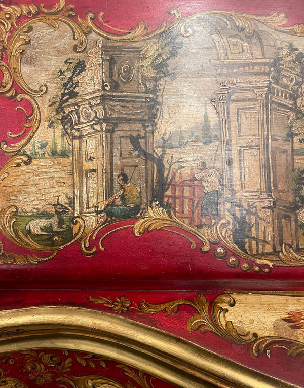 Italian Venetian Rococo-Style Painted Secretary Cabinet-Mirrored Doors, c. 1930s