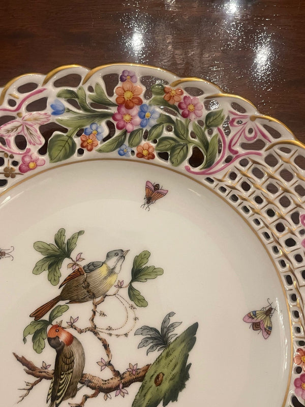 Four Herend Porcelain Reticulated Dessert Plates. Hungary, Mid-20th Century.