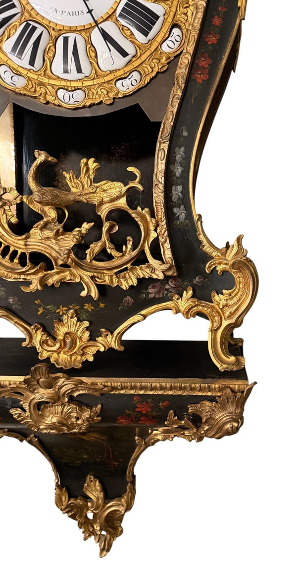 18th Century French Louis XV Lenoir à Paris Floral Cartel Clock & Bracket