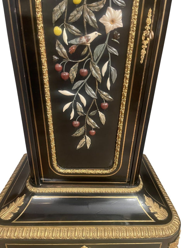 Similar Pair 19th C. Napoleon III Ebonized Pedestals with Hardstone & Bronze.
