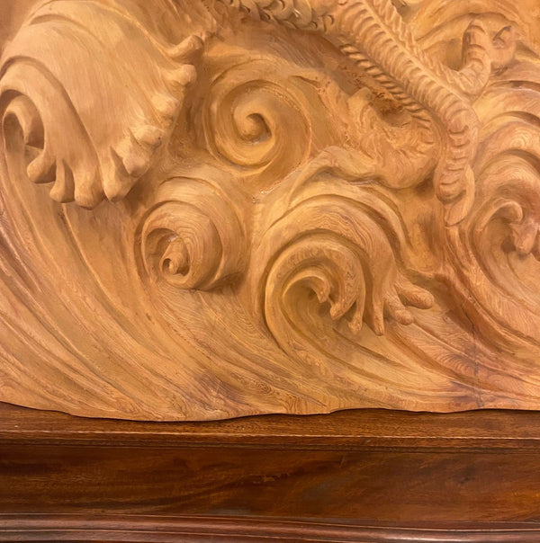 Large 20th Century Vietnamese Nhất Long Vờn Ngọc Dragon Pearl Wood Sculpture
