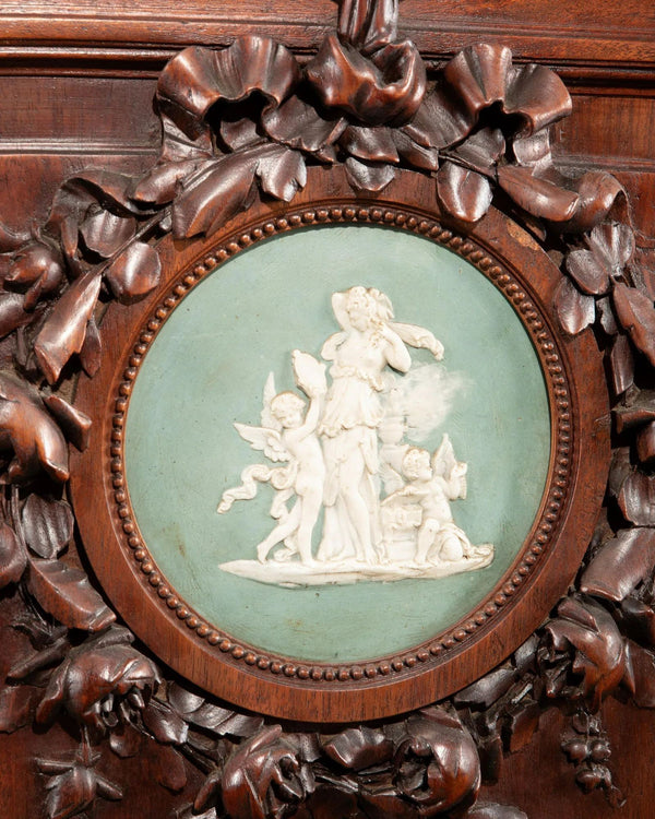 Monumental French Walnut Cabinet by Mercier Frères with Wedgwood Plaques, c.1880