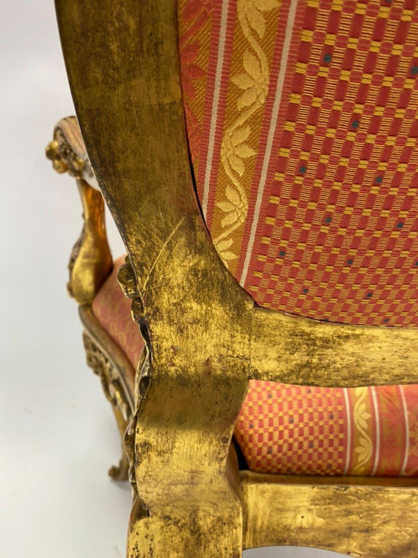 Pair of 20th Century Italian Hand-Carved Water Gilt Armchairs