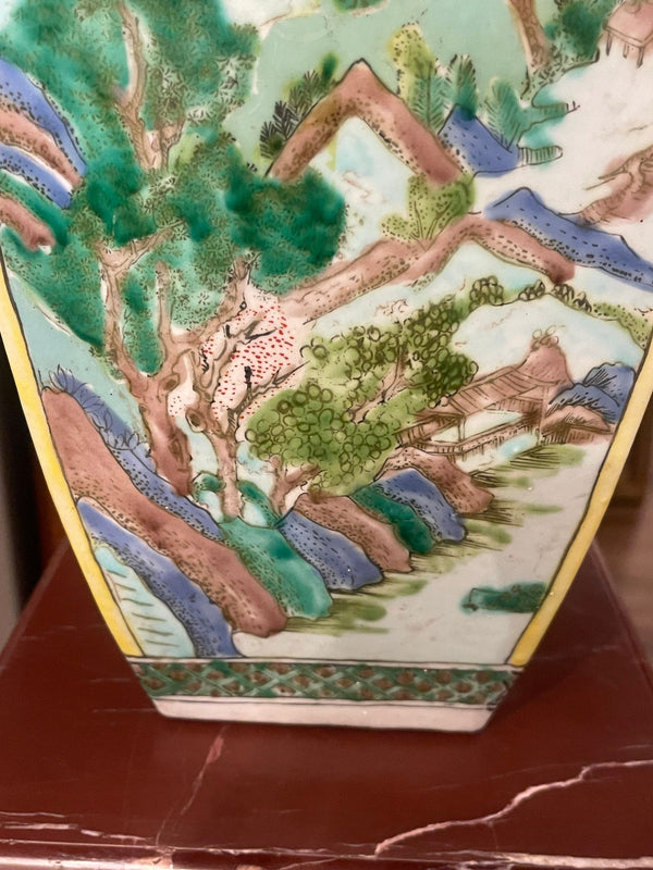 Pair of Early 20th Century Chinese Famille Verte Porcelain Vases w/ Kangxi Mark