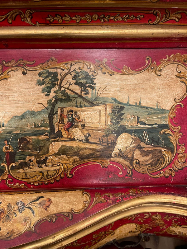 Italian Venetian Rococo-Style Painted Secretary Cabinet-Mirrored Doors, c. 1930s