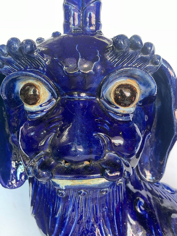 19thC. Oversized Chinese Cobalt Blue Glazed Earthenware Models of Mythical Beast