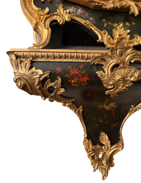 18th Century French Louis XV Lenoir à Paris Floral Cartel Clock & Bracket