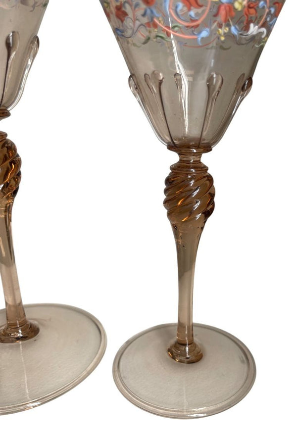 Set for Ten Venetian Gilt-Heightened Enamel Glasses w Plates & Bowls. E. 20th C.