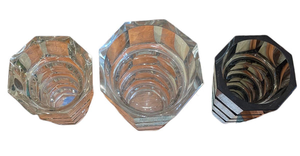 Set of 3 Art Deco Cut Crystal Vases in the Manner of Josef Hoffmann for Moser.