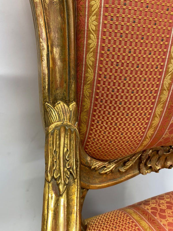 Pair of 20th Century Italian Hand-Carved Water Gilt Armchairs