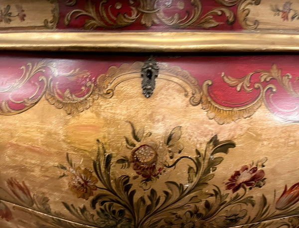 Italian Venetian Rococo-Style Painted Secretary Cabinet-Mirrored Doors, c. 1930s
