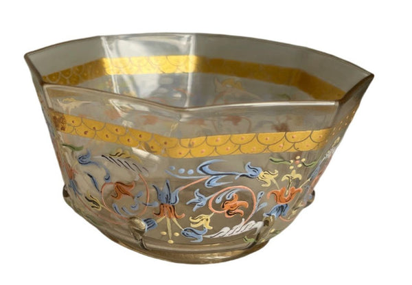 Set for Ten Venetian Gilt-Heightened Enamel Glasses w Plates & Bowls. E. 20th C.