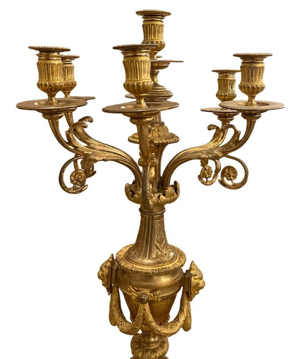Large 19th Century French Doré Bronze Clock Garniture Marked Jules Graux, Paris.