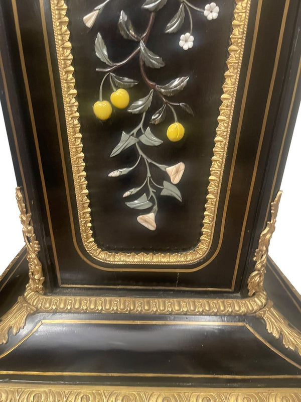 Similar Pair 19th C. Napoleon III Ebonized Pedestals with Hardstone & Bronze.