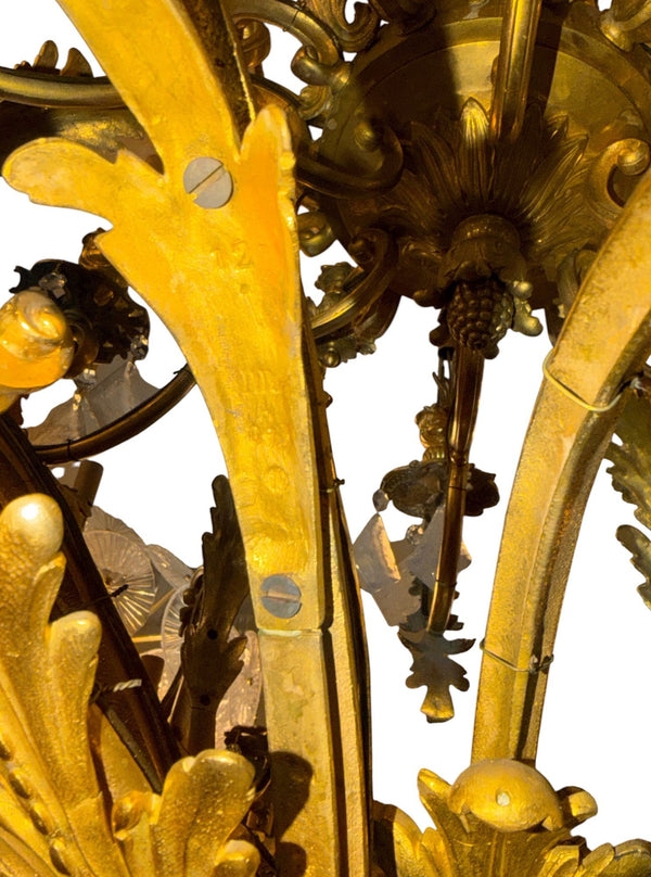 French 1880s Louis XVI 42-Light Dore Bronze & Rock Crystal Chandelier Signed B.R