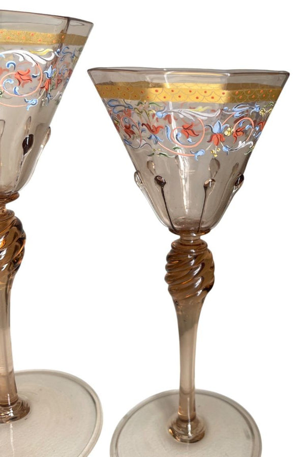 Set for Ten Venetian Gilt-Heightened Enamel Glasses w Plates & Bowls. E. 20th C.