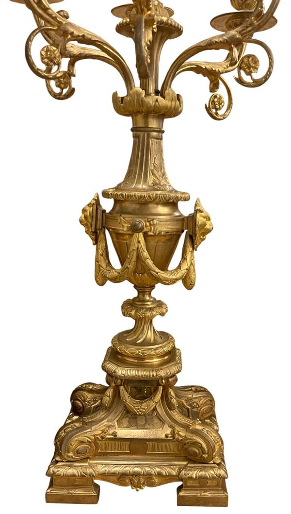 Large 19th Century French Doré Bronze Clock Garniture Marked Jules Graux, Paris.