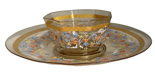 Set for Ten Venetian Gilt-Heightened Enamel Glasses w Plates & Bowls. E. 20th C.