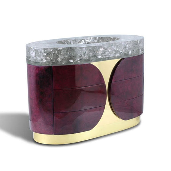 Citron Bathroom Vanity Cabinet-Hand-Dyed Eggplant Goatskin w/ Crystal Resin Sink