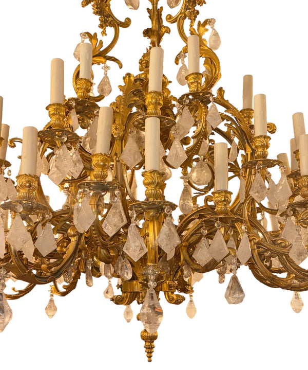 French 1880s Louis XVI 42-Light Dore Bronze & Rock Crystal Chandelier Signed B.R