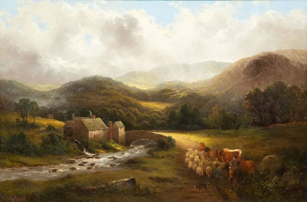 Oil on Canvas Landscape of a Shepherd by Cyrus Buott, 1882