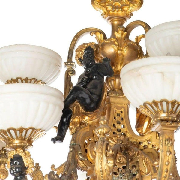 Late 19th Century French Gilt Bronze Chandelier with Black Cherubs