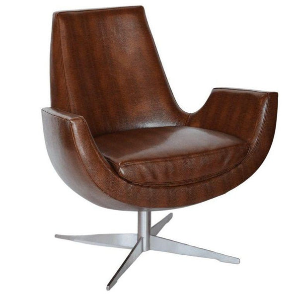 Pair of Mid-Century Brown Leather Chairs with Metal Base. Italy, 1970's.