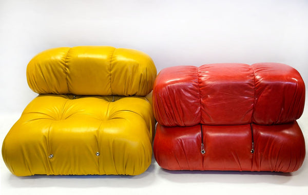 Colorful Mario Bellini Four -Seat Leather Sectional Sofa, 1970's