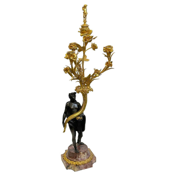 Pair of French 19th Century Gilt Bronze Candelabras with Marble Base