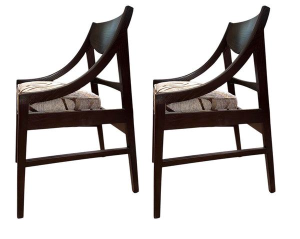 Set of Six Mid-Century Dark Wood Dining Chairs, Italy, 1960's.
