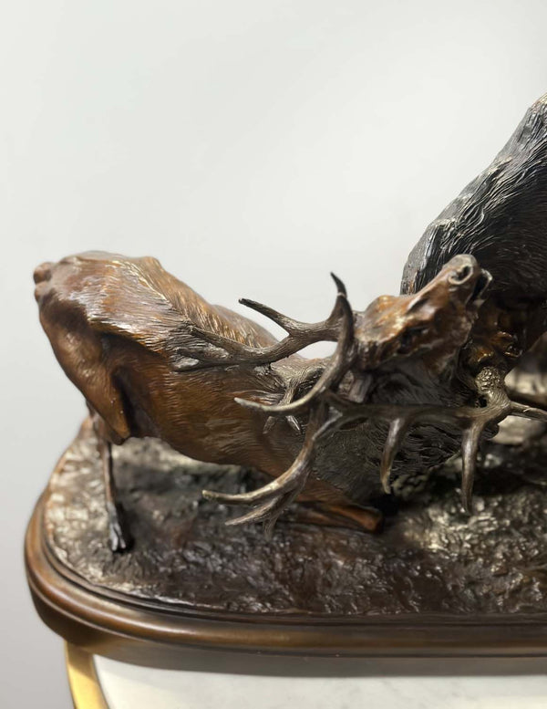 Late 19th Century Sculpture of Two Fighting Elks by P.J. Mêne