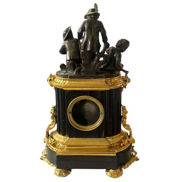 French Late 19th Century D'ore Bronze & Marble Clock by F. Dumouchel