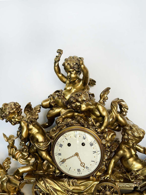 French Louis XVI Style Gilt Bronze & Marble Mantel Clock