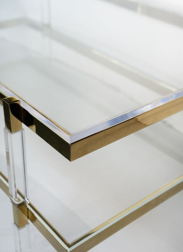 Sleek Vintage Lucite & Brass Two-Tier Coffee Table by Charles Hollis Jones, c. 1960's