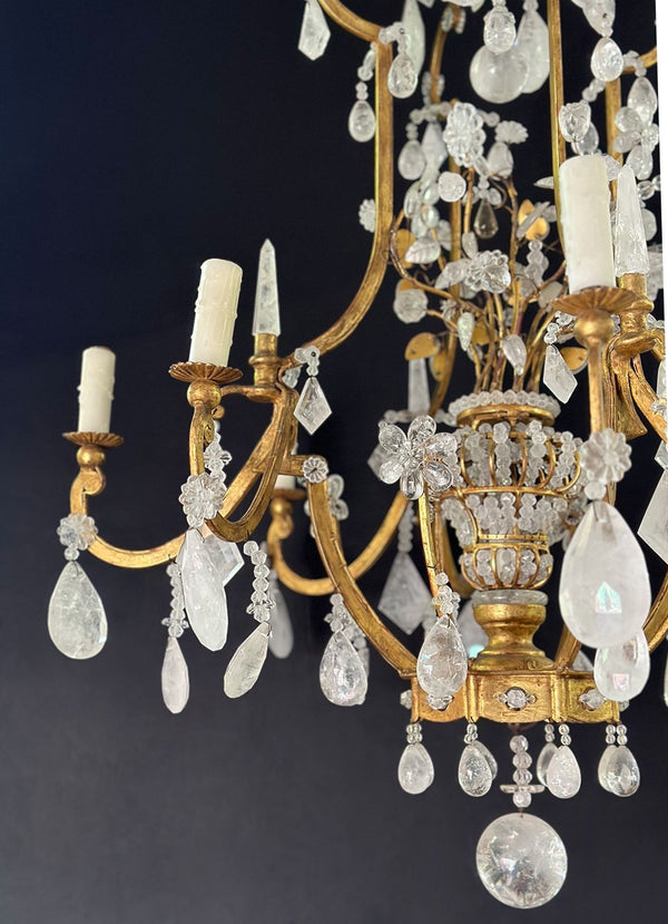 Vintage Italian Rock Crystal & Gilt Metal Chandelier