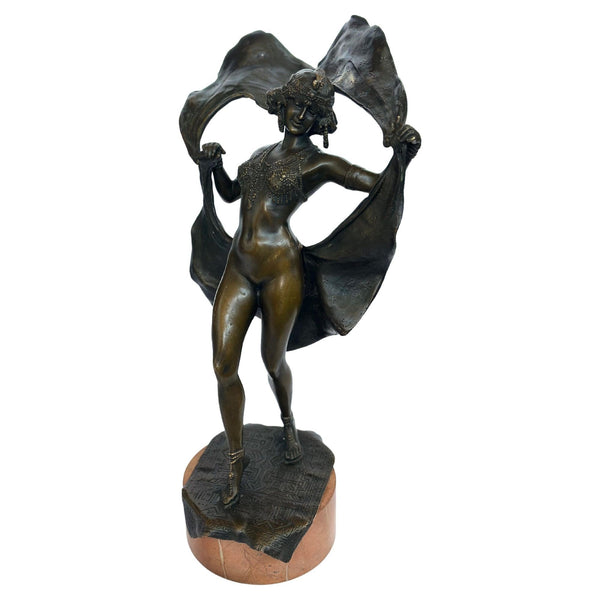 "Windy Day" Vienna Bronze Sculpture by Franz Xaver Bergmann, c. 1900