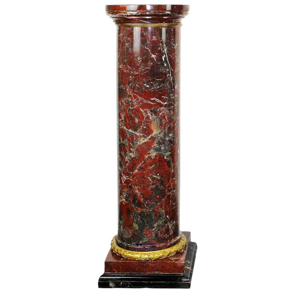Pair of French Louis XVI Rouge Marble Columns with Gilt Bronze Trim, 19th Century