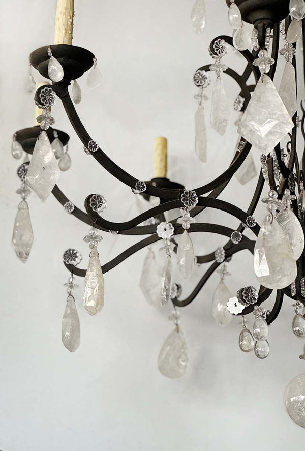 Large Venetian Rock Crystal & Wrought Iron Chandelier, Italy, c. 1950's