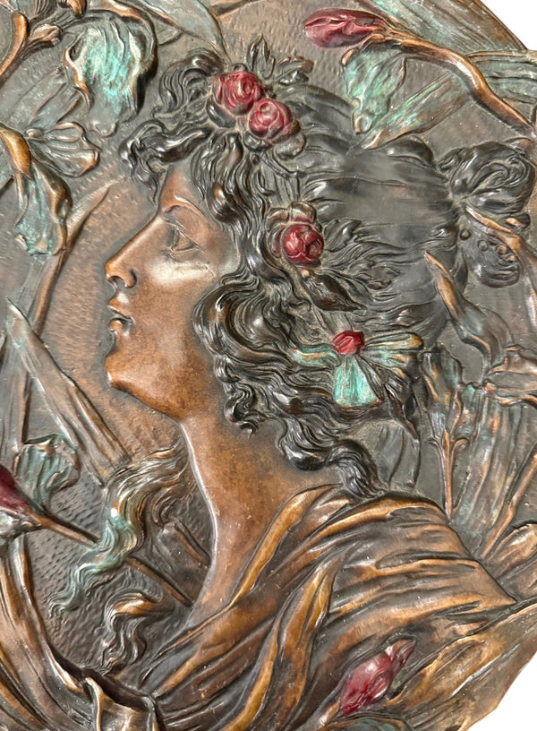 Signed A. Mucha Art Nouveau Floral Relief Wall Plaque, Early 20th Century.