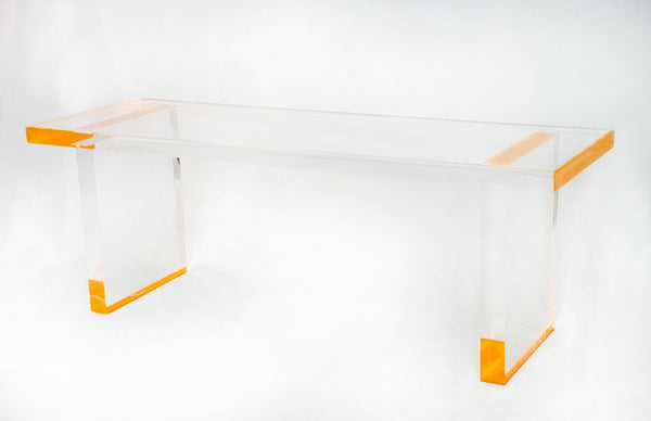 Modern Lucite Bench w/ Fluorescent Orange Details by Pegaso Gallery