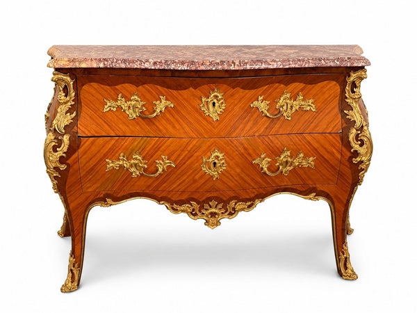 French 19th Century Louis XV Style Bronze-Mounted Marble-Top Commode