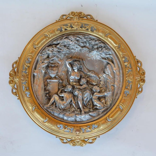 Pair of Italian Deep Relief Figural Metal Wall Plaques, Late 19th Century.